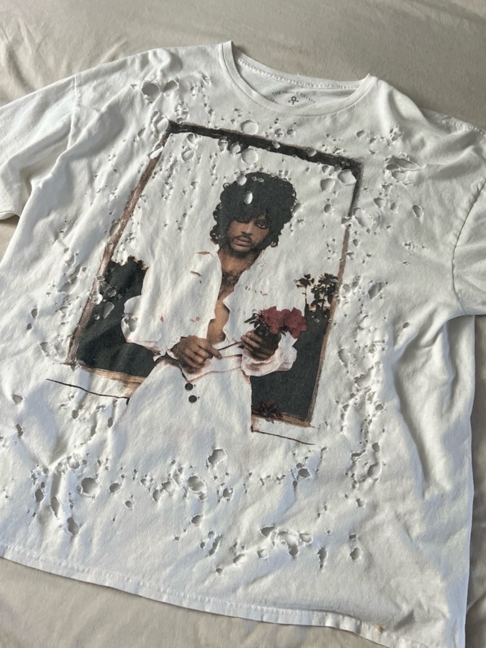 Urban Outfitters Prince White Graphic Distressed Short Sleeve Tee